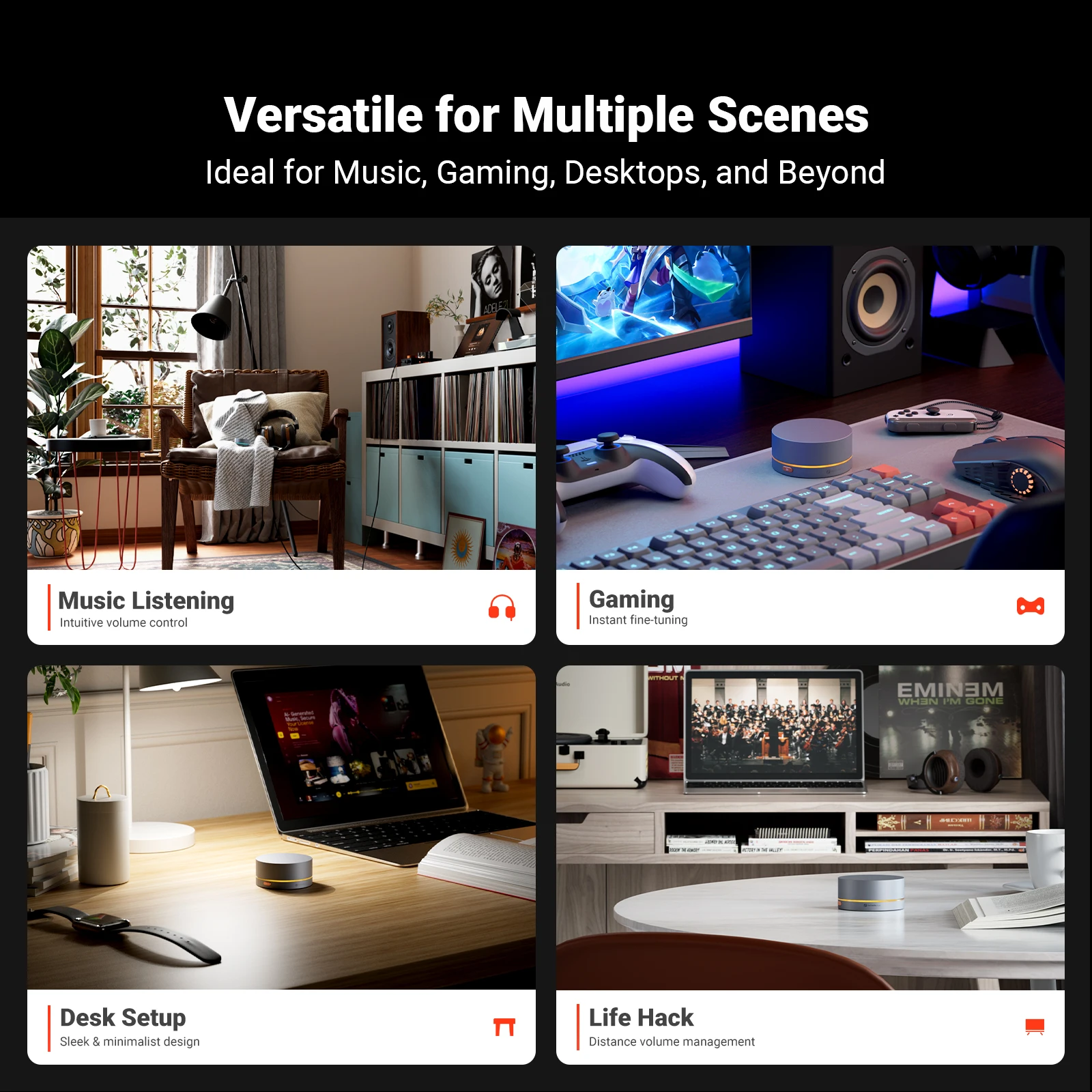 Fosi Audio VOL20 Bluetooth 볼륨 조절 손잡이, RGB 조명 PC/게임/데스크탑 다기능 버튼용 USB 멀티미디어 컨트롤러