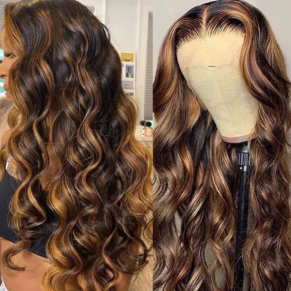 Brazilian 13x6 HD Lace Frontal Wig 4/27 Highlight Wig Body Wave 30 inch Wavy 13x4 Lace Front Wigs Human Hair 220% For Women