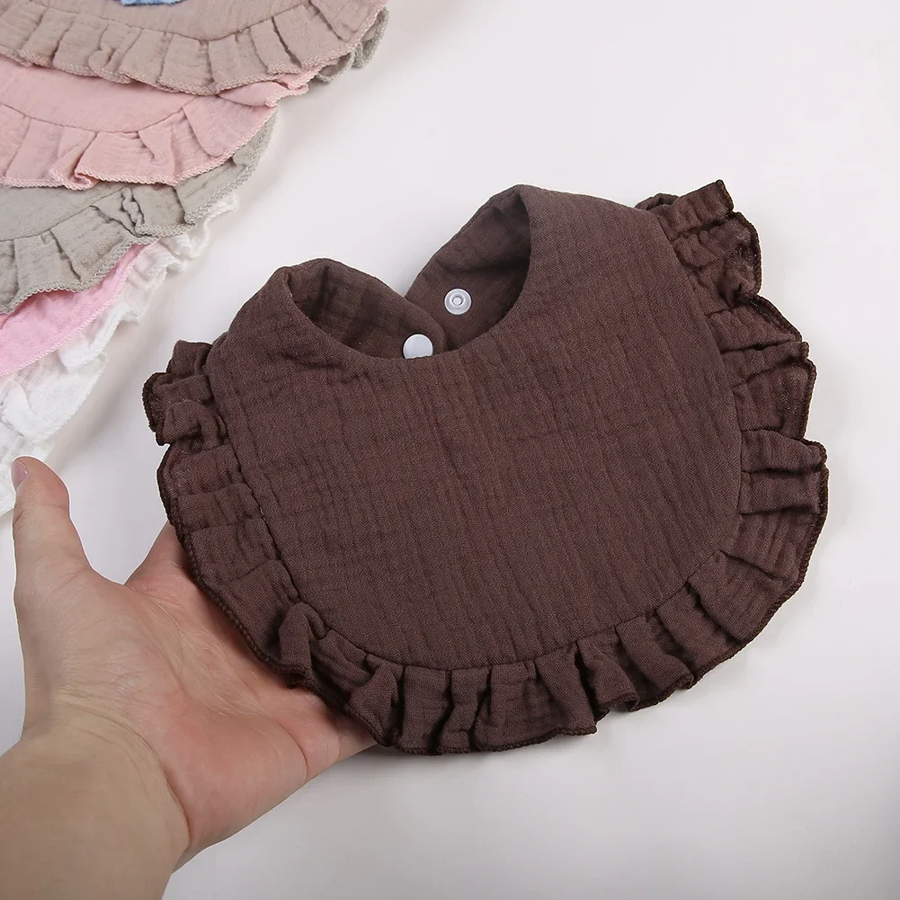 Bavoirs solides pour bébé, serviette de salive à pression réglable, à volants, en mousseline de coton, tissus pour rots, écharpe d'alimentation pour nourrissons garçons et filles de qualité A