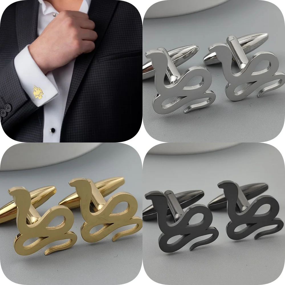 Punk style hollow agile snake stainless steel 18K gold-plated cufflinks, silver French shirt buttons, suit wedding accessories