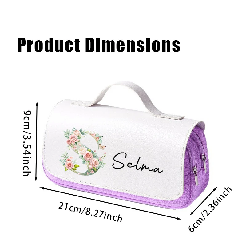 Custom Name Pencil Case,3-Layer Pen Bag w/Handle,Multi-Slot Organizer School Office Gift For Kids