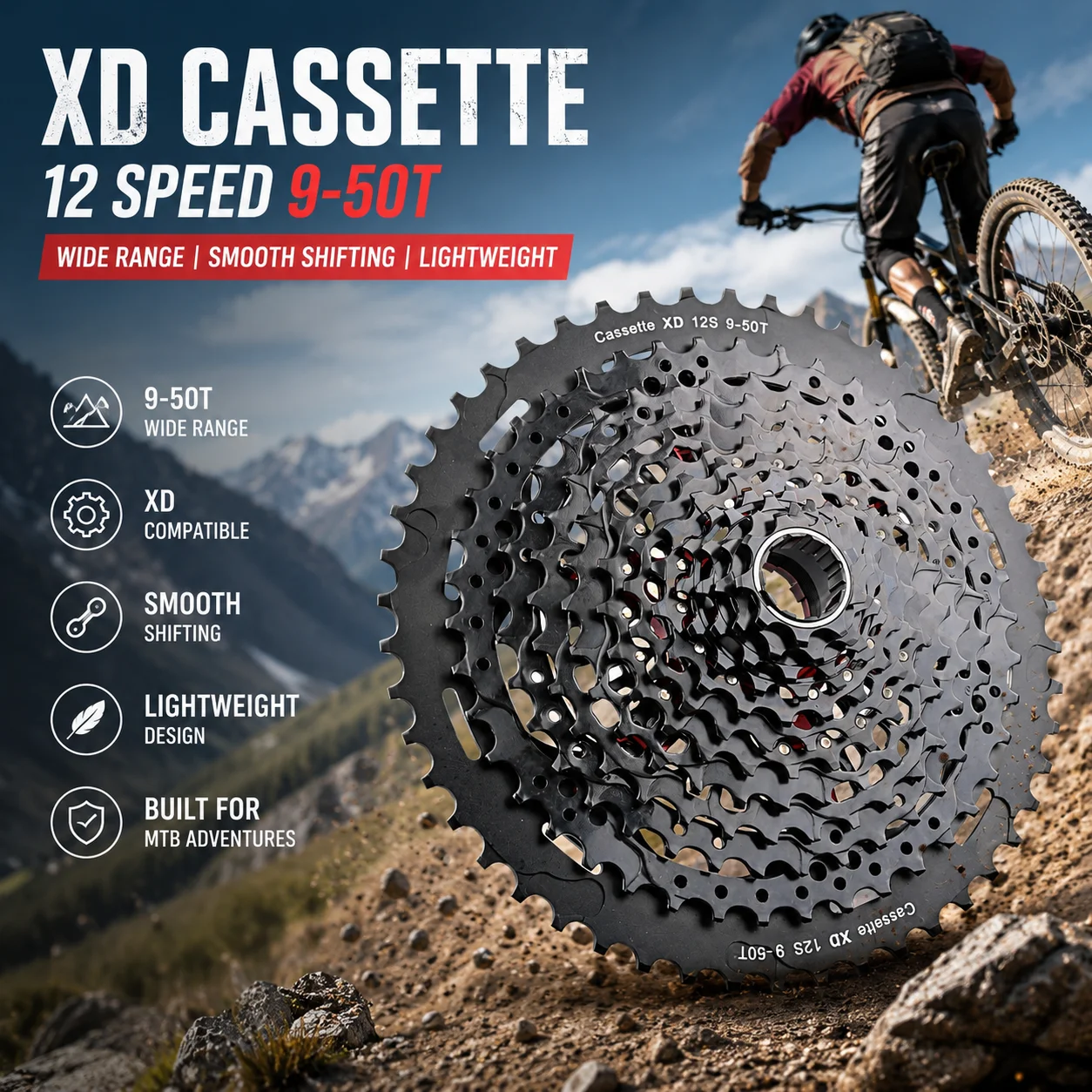 

SUNSHINE XD Structure Bicycle Cassette 12Speed 9T-50T Black Mountain Bike Freewheel 12V for Sram XD Freehub for GX EAGLE XX1 X01