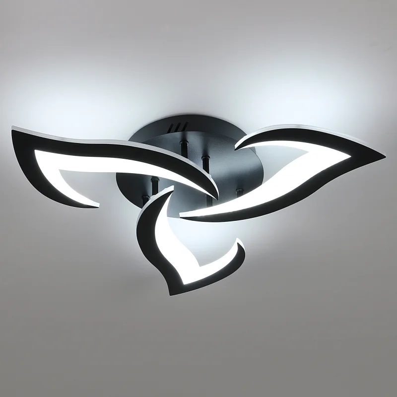 Lampada da soffitto creativa a forma di fiore da 36 W, plafoniera moderna a LED, plafoniera in acrilico nero, luce bianca fredda da 52 cm 6500 K