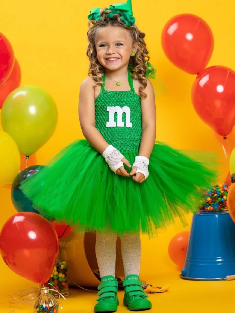 M&M\'s Costume Toddler Tulle Tutu Dress Dancing Outfits for Party Carnival Costume Colorful Letter M Outfits for Baby Girls Dress