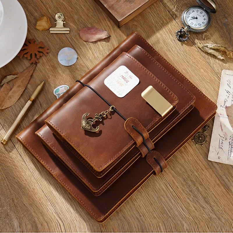 Skórzany dziennik Planner Wielofunkcyjny ręcznie robiony notatnik Retro Metal Spiral Diary Rope Travel Note Book School Office A5 A6 A7 — zdjęcie produktu 7