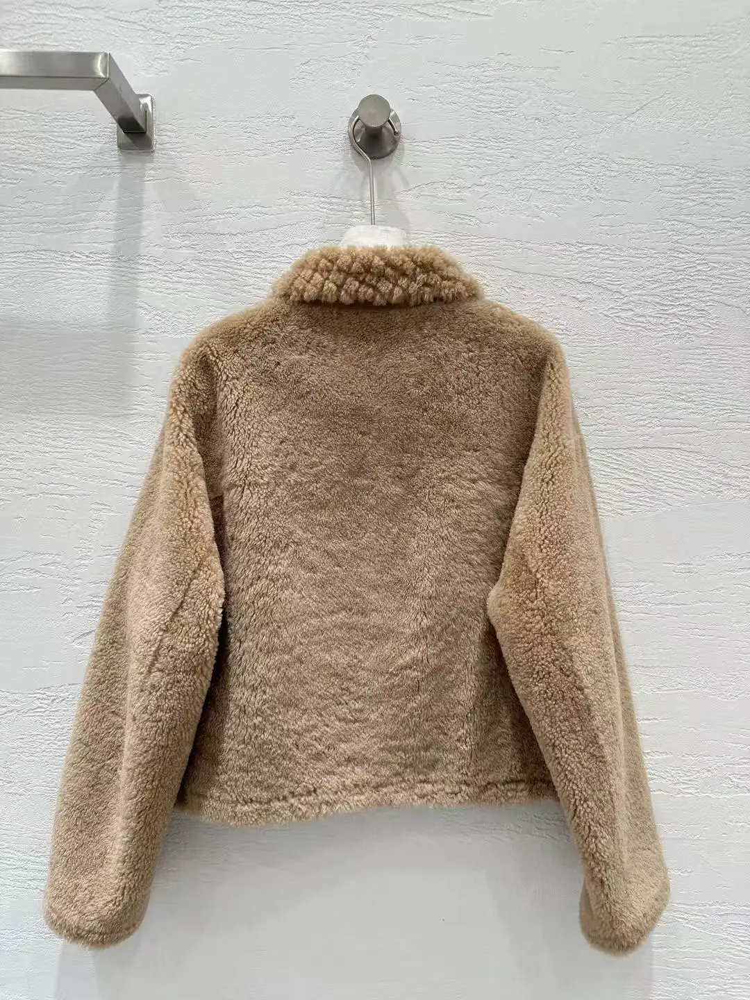 سترة فرو ميرينو فضفاضة للخريف والشتاء مع جيوب رقعة #2