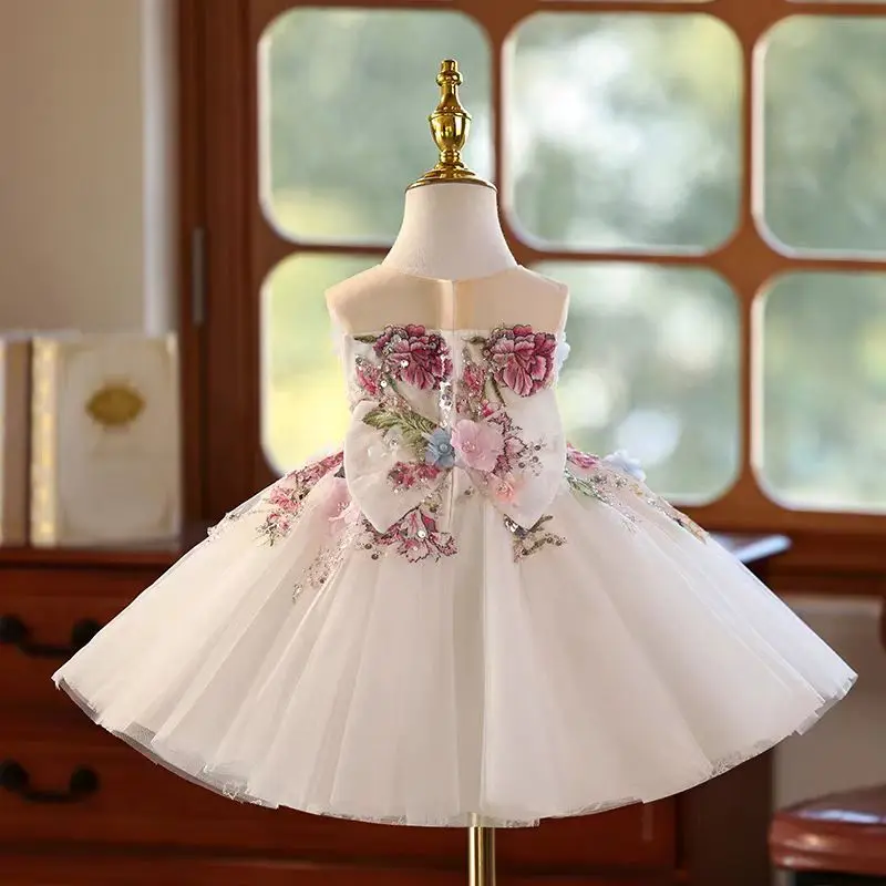 Jill Wish J404 Floral Children Sleeveless Flower Girl Dress Knee Length Princess Baby Wedding 1st Birthday Party Holiday Gown