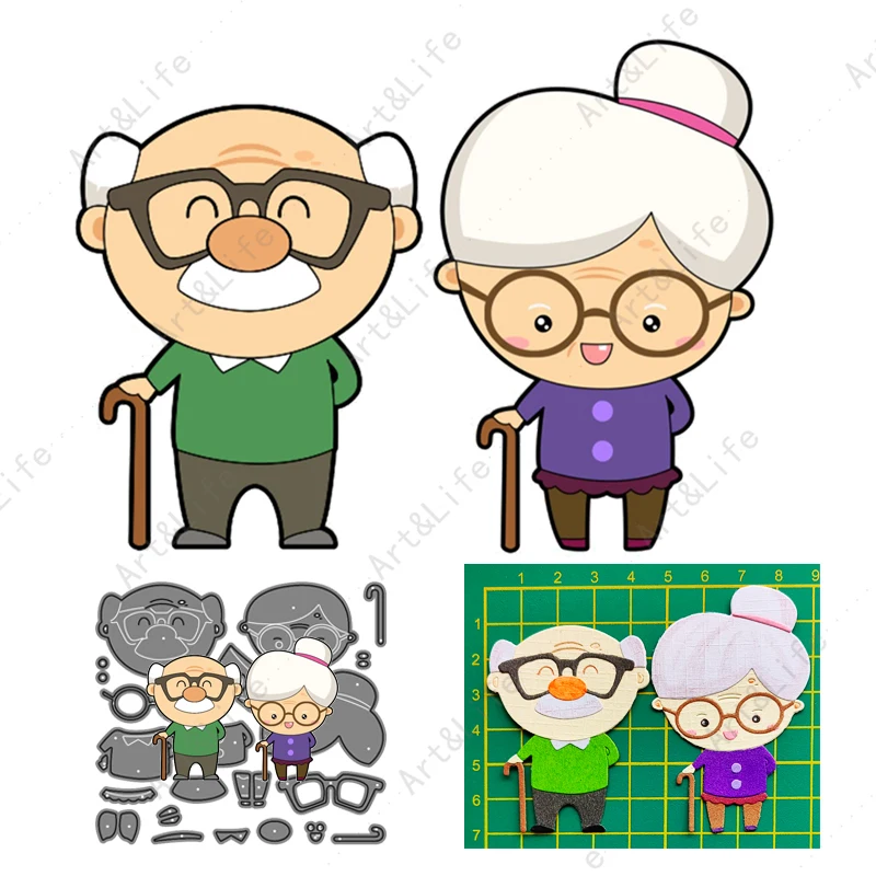 2-in-1 Grandpa and Grandma 2022 New Metal Cutting Dies Stencils for Scrapbooking  DIY Cards Embossing Cut Die Decorative Craft