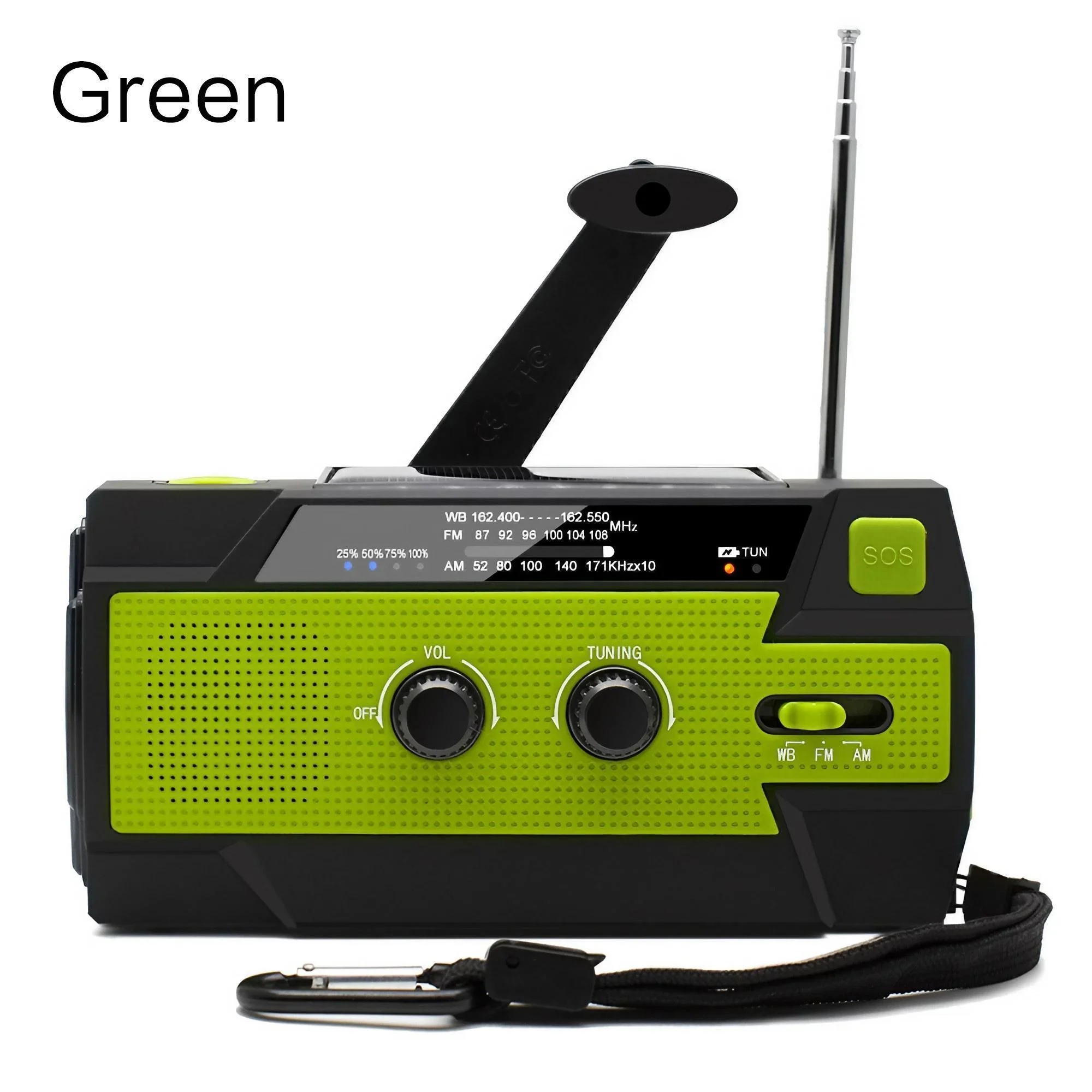 Weerradio Multifunctionele noodradio FM AM WB Handslinger Solar USB Opladen 2000mAh Power Bank LED-zaklamp Zaklamp