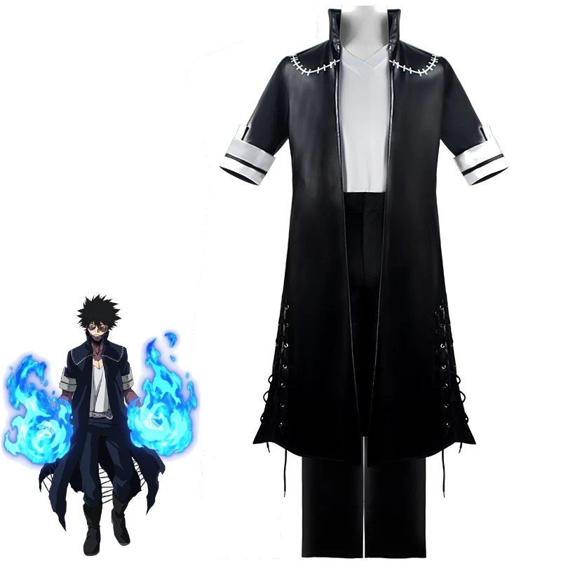 

My Hero Academia Dabi Cosplay Costume Dabi Black Leather Outfit Toya Todoroki Long Coat For Halloween Cosplay Party