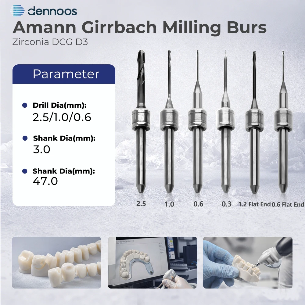 Amann Girrbach Dental Milling Burs Zirconia DCG/DLC D3 Diamond Dental Lab Milling Machine Grinding Material Drill Grinding Tool