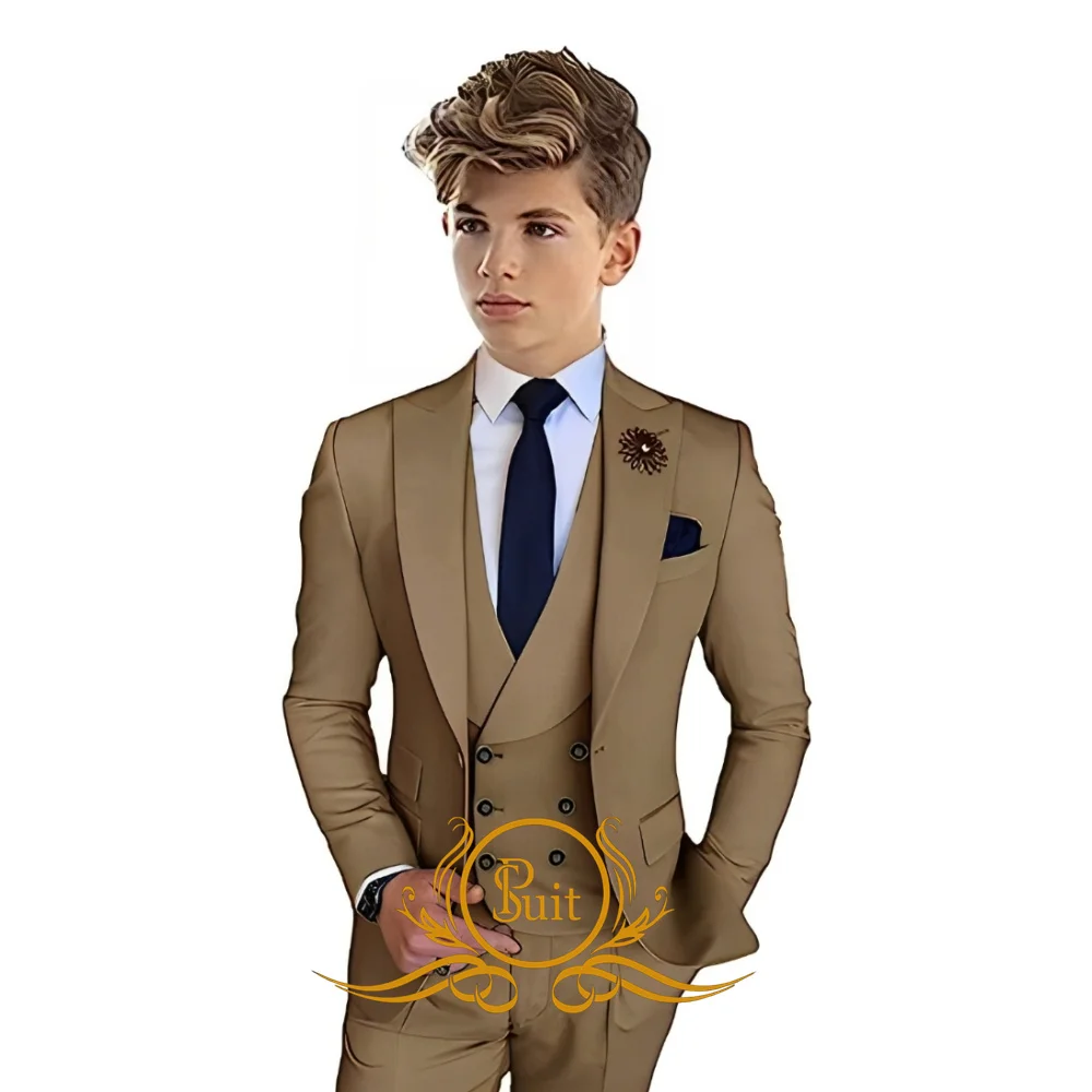 Meninos Formal 3 Piece Terno Set, Jaqueta, Colete, Calças, Casamento, Form, Smoking, Slim Fit, Vestir