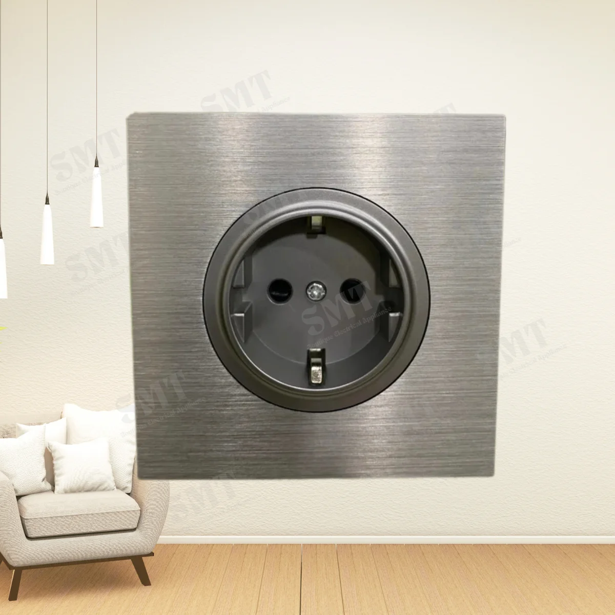 

EU FR Round Button Wall Sockets Brushed Metal Panel Double Triple Schuko Socket Outlet 220V 16A Silver Gray Aluminum Alloy Frame