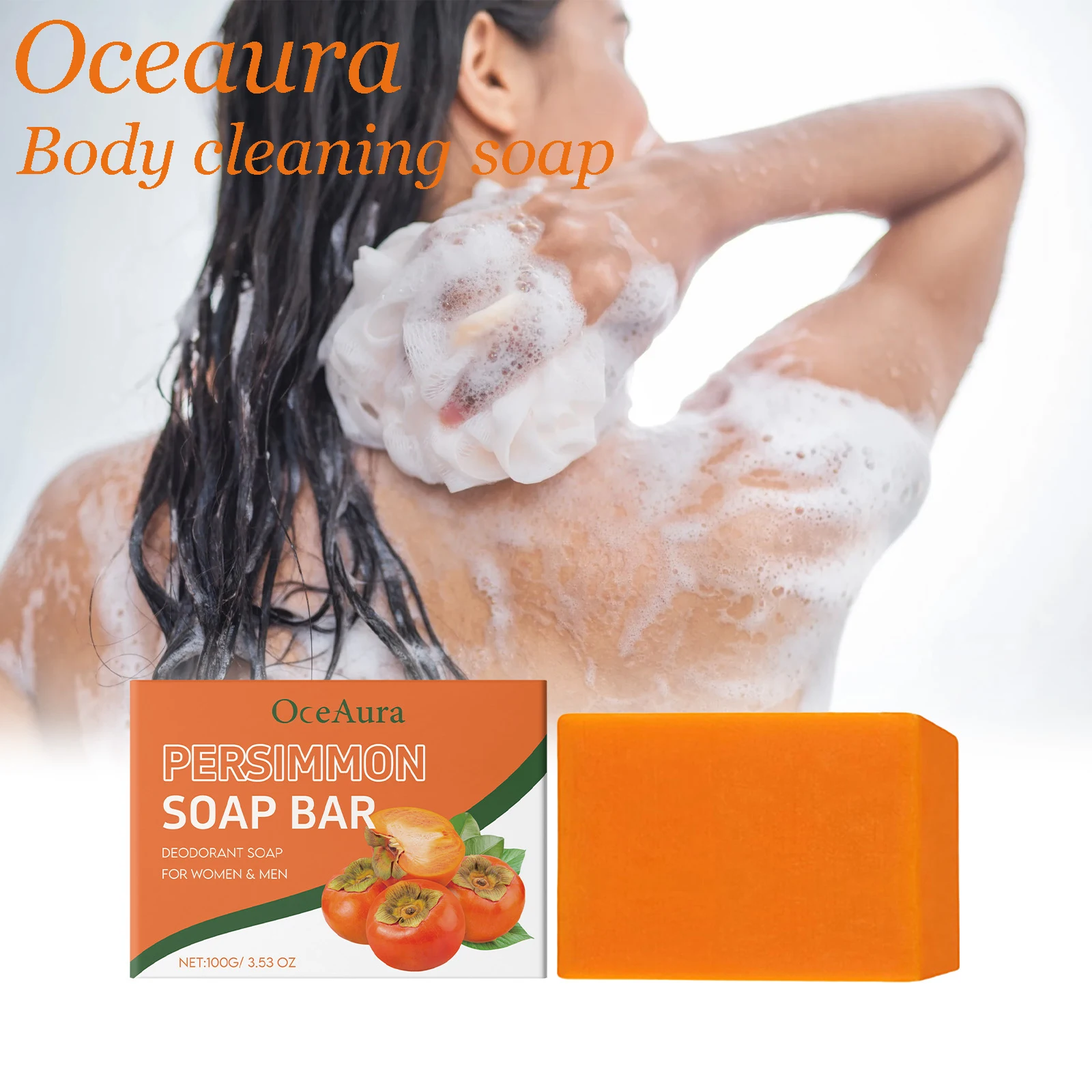 

100G Persimmon Body Soap Bar Gentle Exfoliating Cleaning Body Dirts Moisturizing Refreshing Body Smoothing for All Skin Types