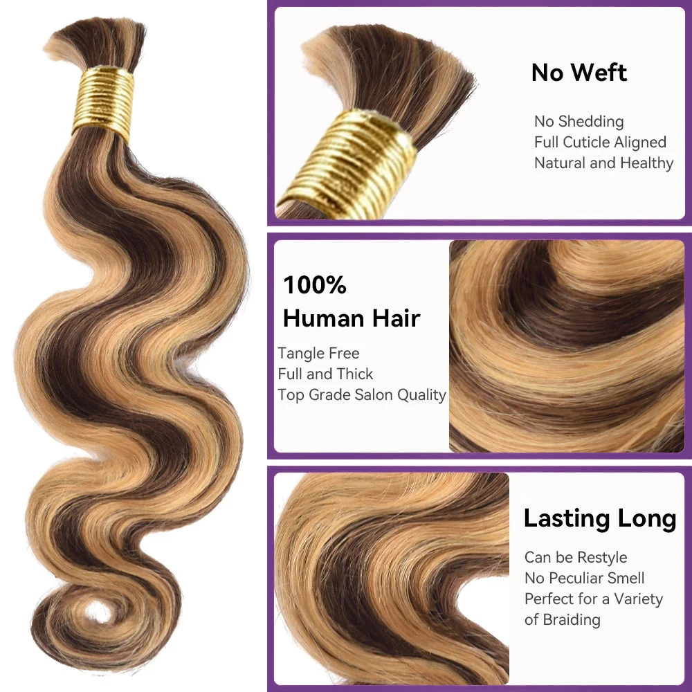Boho Braiding Hair Body Wave 100% Vrigin Human Braiding Hair 50G/Pc #4/27 Highlight Color Human Hair For Boho Braids 16-26 Inch