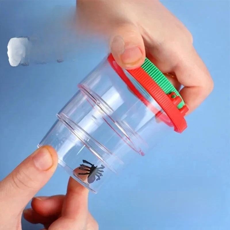 4X deux lentilles insectes visionneuse insectes médaillon boîte loupe en plastique enfants insectes boîte d'observation enfants équipement d'expérimentation en plein air