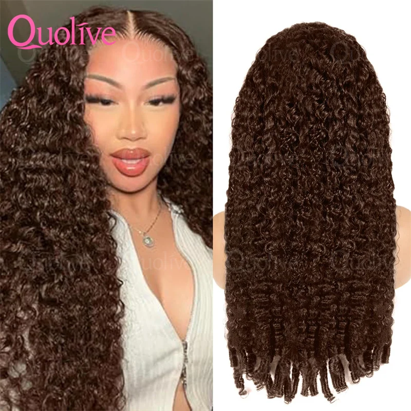 

Chocolate Brown #4 Burmese Curly Human Hair Wig 13x4 Hd Lace Frontal Raw Human Hair Water Wave Lace Front Wigs For Women