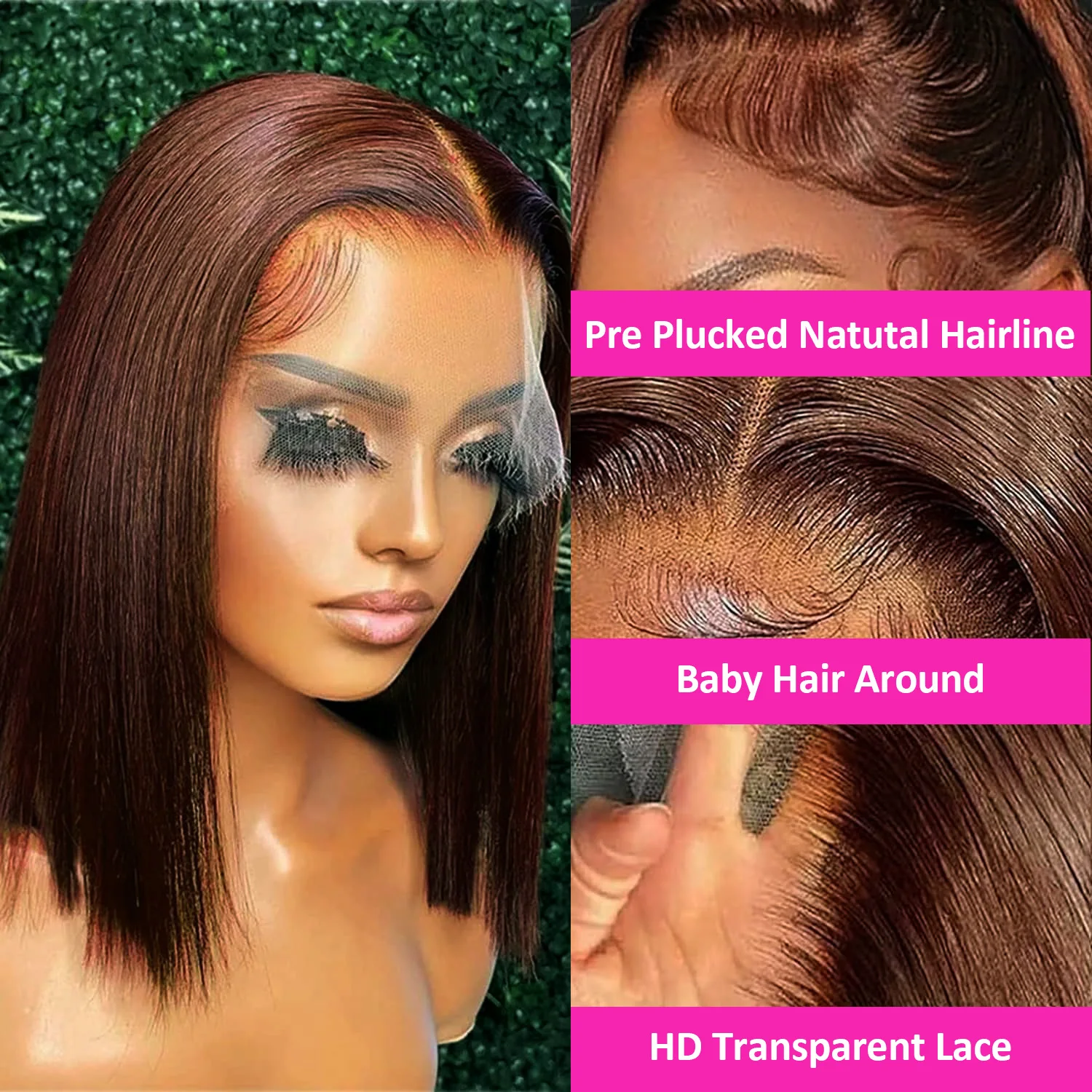 Straight Bob Wigs 100% Human Hair #4 Brown Bob Wigs 13x4 HD Lace Frontal Wigs Human Hair Wigs 8-16Inch For Women 200% Density image 2