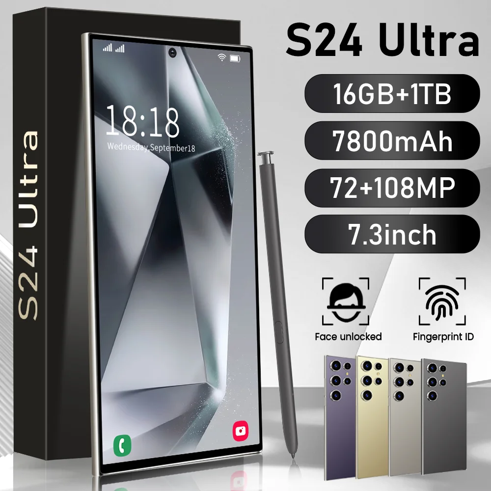 2025New S24 Ultra 7.3HD Cellphones Global Version 4G 5G Original Smartphone Dual SIM Android 14 Cell Phone 7800mAh Mobile Phones