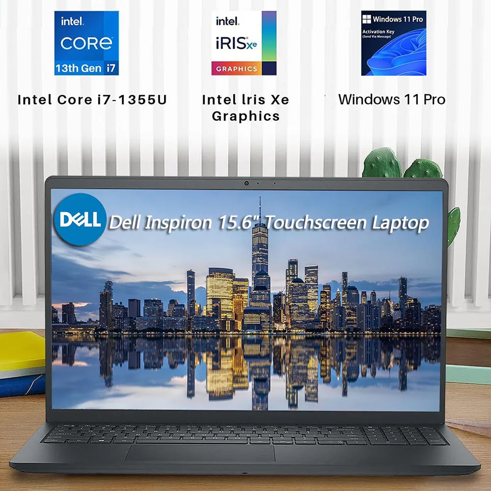 Dell Inspiron 15.6 "หน้าจอสัมผัสแล็ปท็อปสำหรับธุรกิจ, หน้าจอสัมผัส FHD, i7-1355U อินเทล13th รุ่น, แรมสูงสุด64GB, SSD สูงสุด4TB