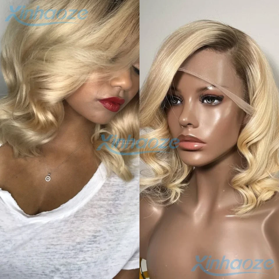 

Парик из натуральных волос Highlight Ash Blonde 13x4 HD Lace Frontal, короткий, с небольшими волнами, без клея, бразильский, плотность 180%, с предварительно выщипанными прядями