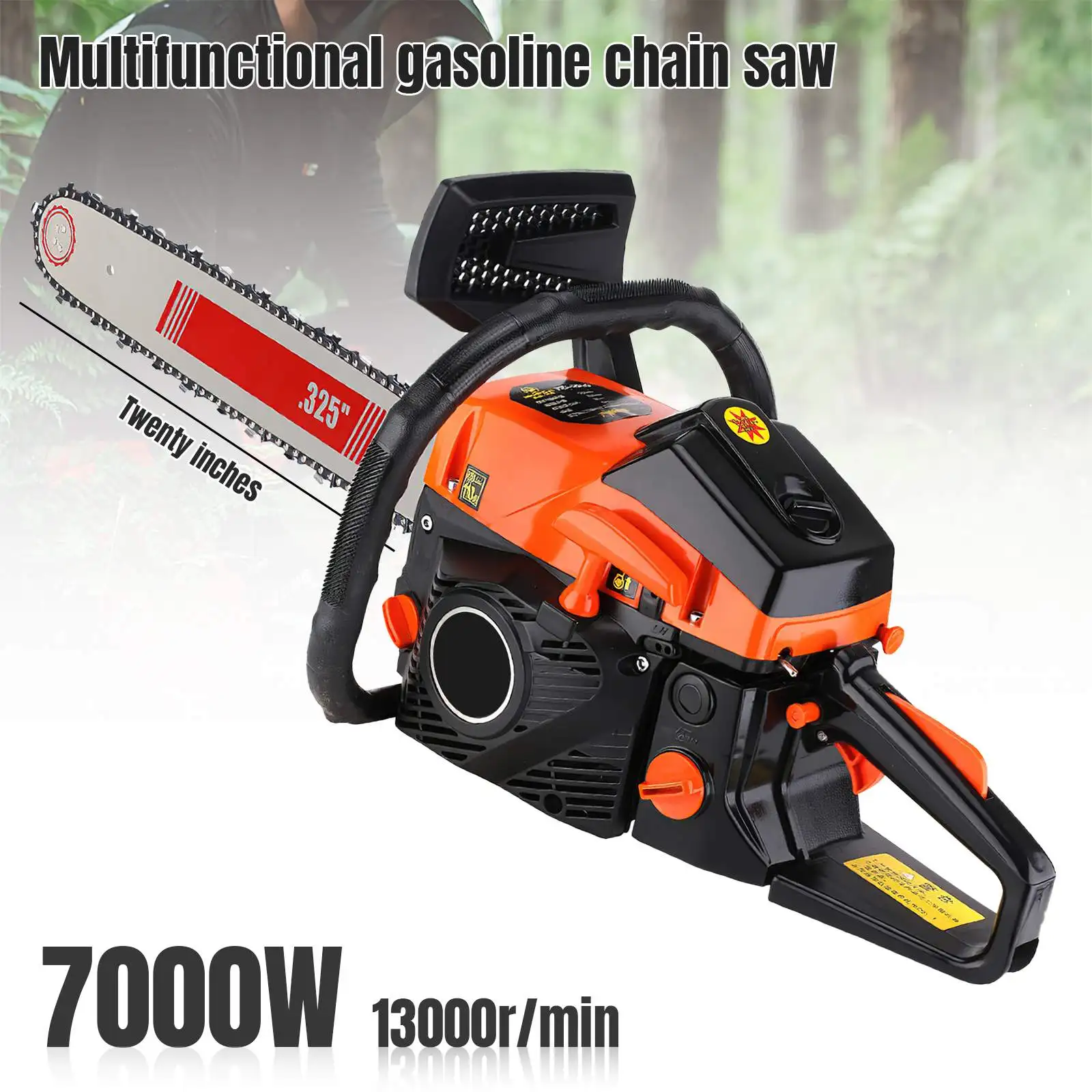 Tronçonneuse à gaz professionnelle 68cc 20 pouces 7000W tronçonneuse électrique 2 temps pour la coupe d'arbres 55cm de diamètre forestière du bois