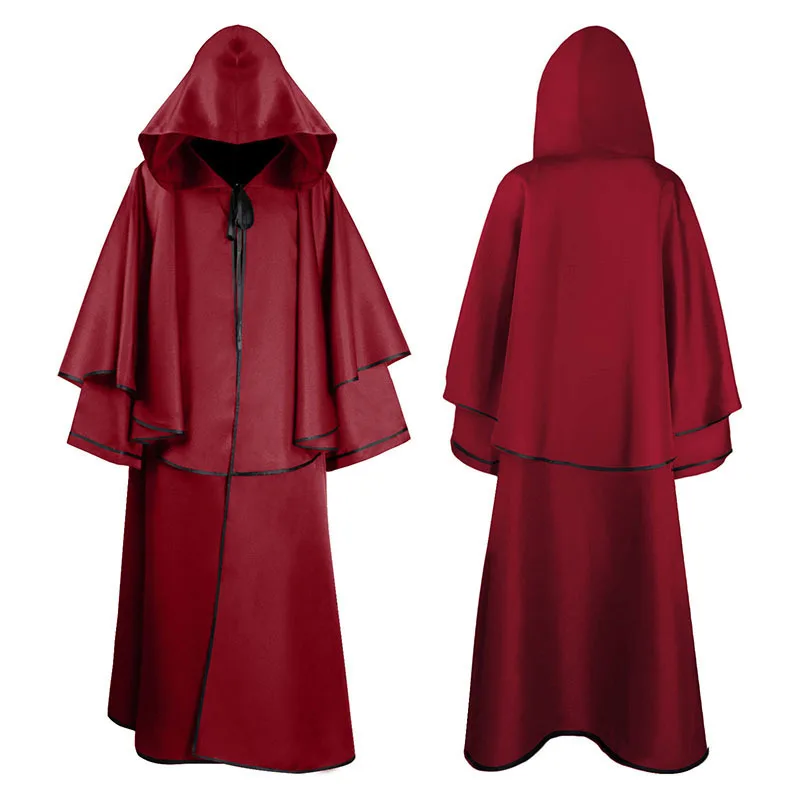 Men\'s Cloak Wizard Costume Medieval Hooded Robe Costume Monk Friar Robes Priest Costume Halloween Party Cosplay Death Ghost Suit