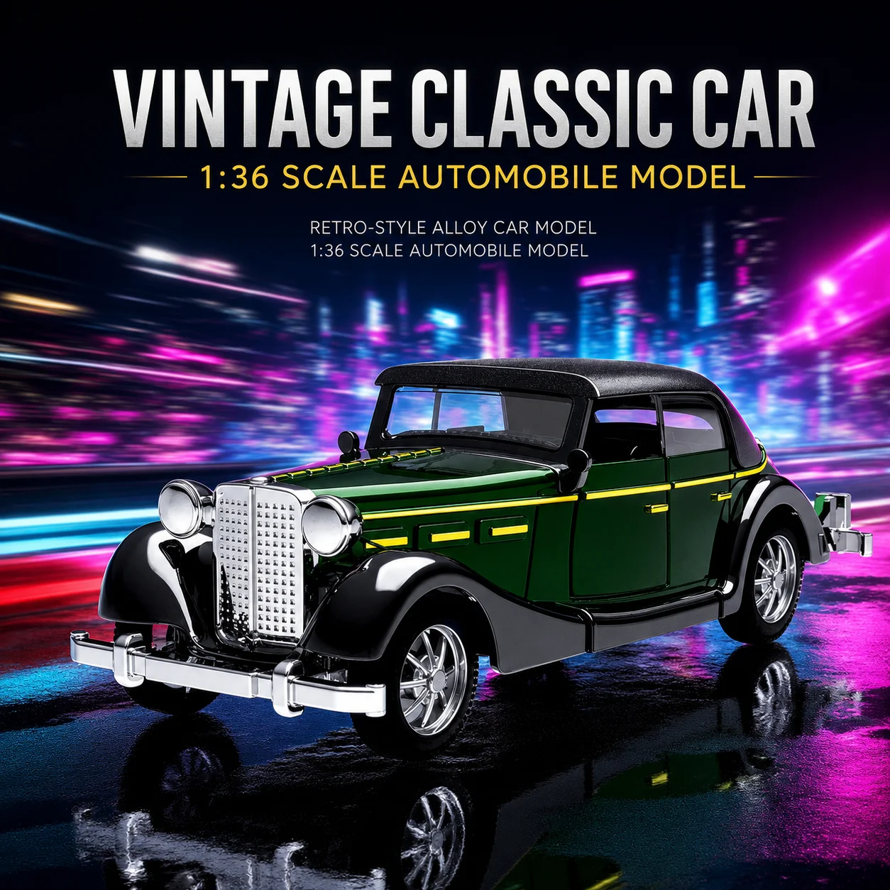 

1:36 Scale Die-cast Retro Vintage Car with Pull-back Action – Classic Hong Kong Model Car, Collectible Toy Kids Gift