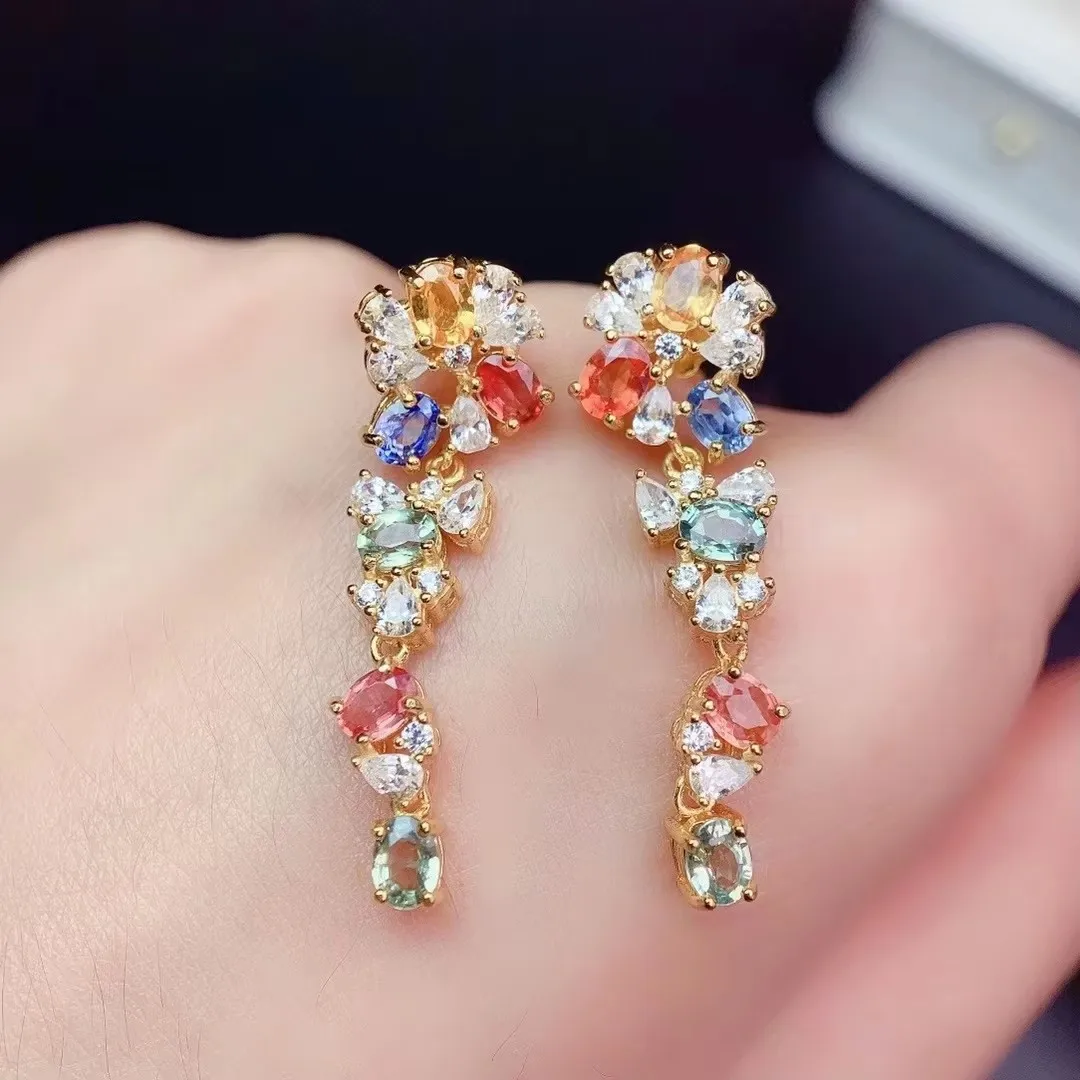 

KJJEAXCMY fine Jewelry 925 Sterling Silver Natural color sapphire Girl new earring as a Birthday Party Gift for Girlfriend