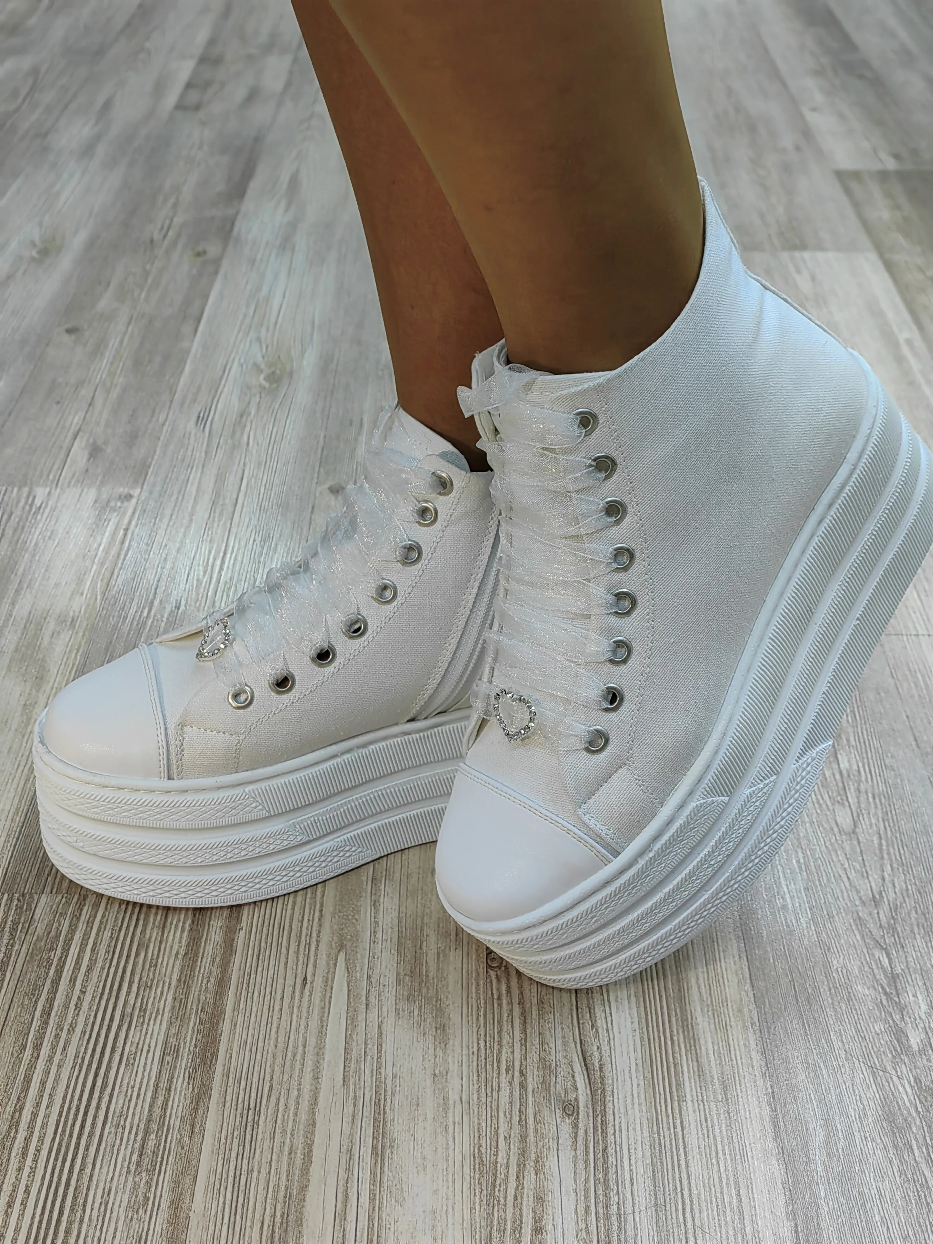 White Bridal 7CM high Canvas Boots Sneakers With Inner Zipper 7CM soles sneakers wedding dress bridal shoes