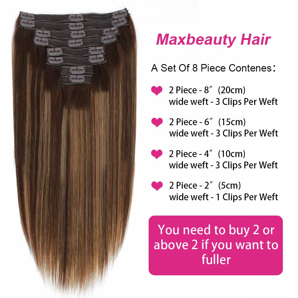 8Pcs Clip Ins 4/27 Highlight Color Straight Clip In Human Hair Extensions Brazilian Human Hair Clip In Hair Extensions 120G/Pack