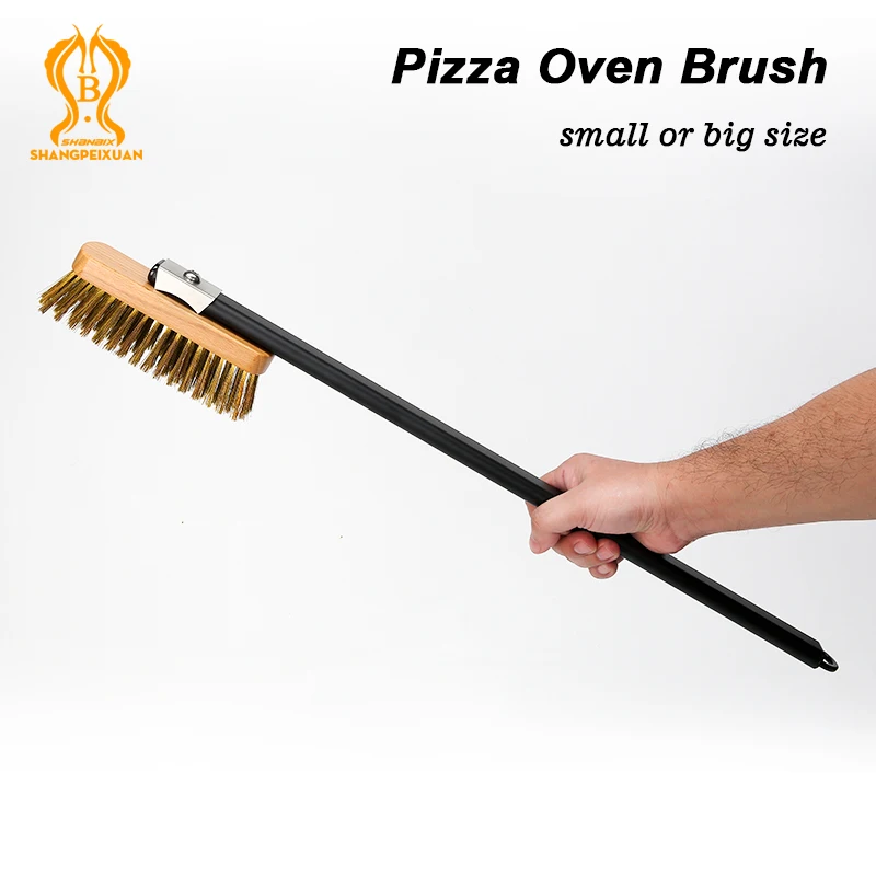 SHANGPEIXUAN Beveled Pizza Oven Copper Brush Scraper Household Grill Brass Cleaning Brush with Aluminium Short Long Handle