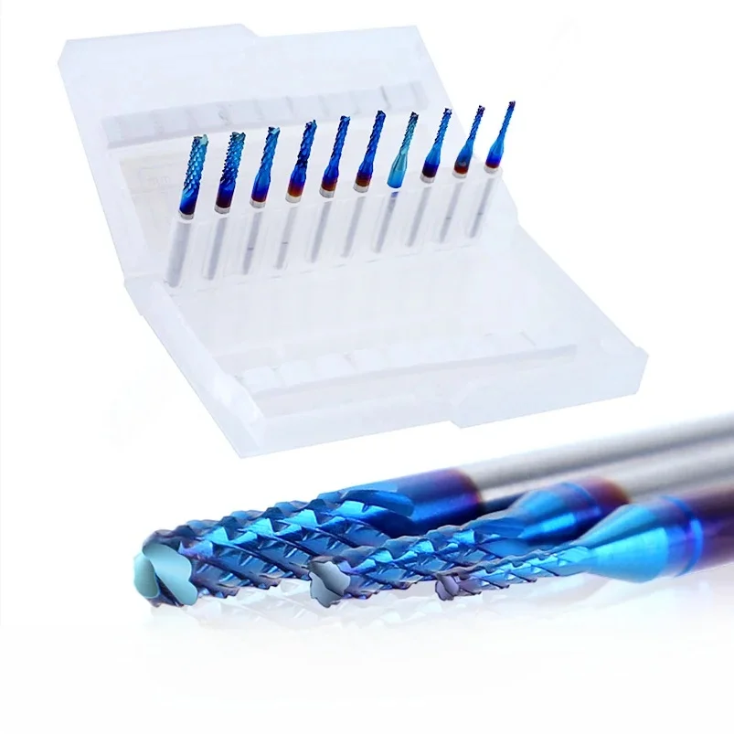 1 szt. 0.5-3.175mm twardy stal wolframowa frez trzpieniowy trzonka 3.175 niebieska powłoka CNC do grawerowania frez frez trzpieniowy do frezowania krawędzi — zdjęcie 2