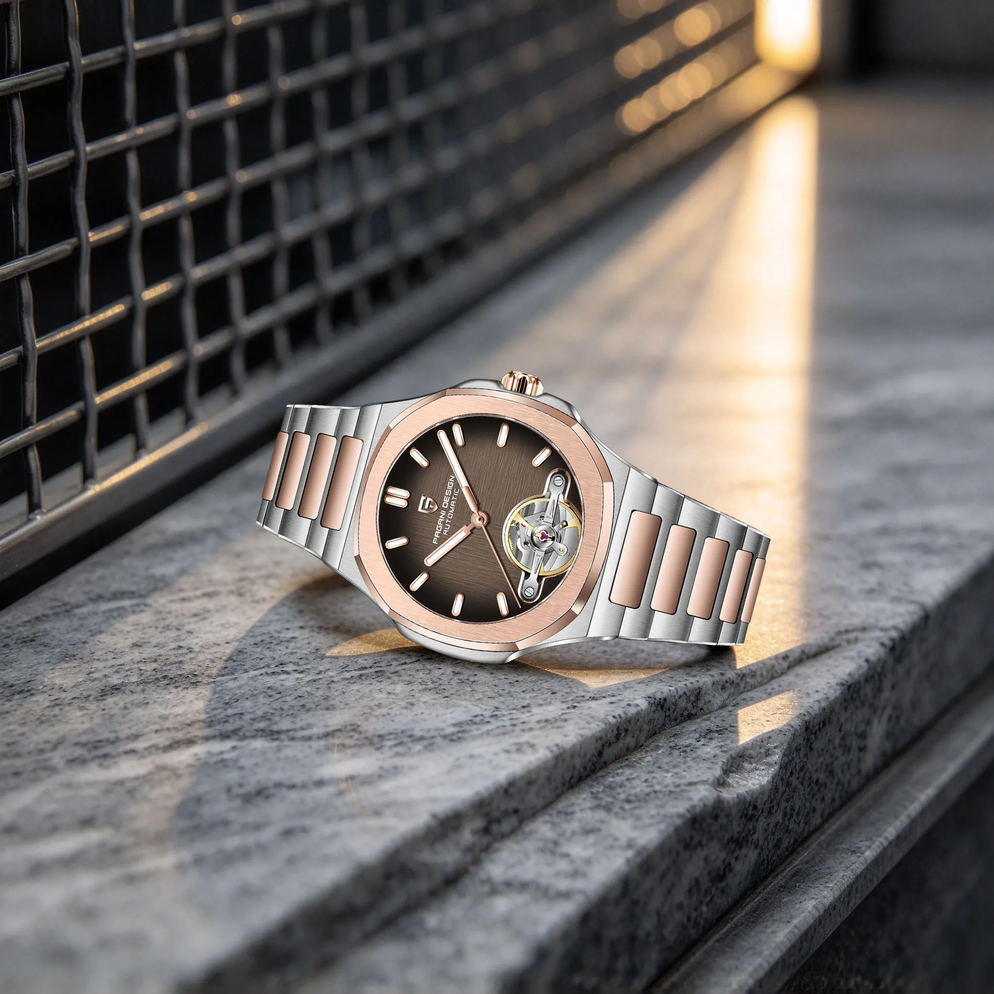 2026 PAGANI DESIGN Luxury Elegant Men's Automatic Mechanical Watch Two Tone Rose Gold Sapphire Tourbillon Diving Watch For Gift