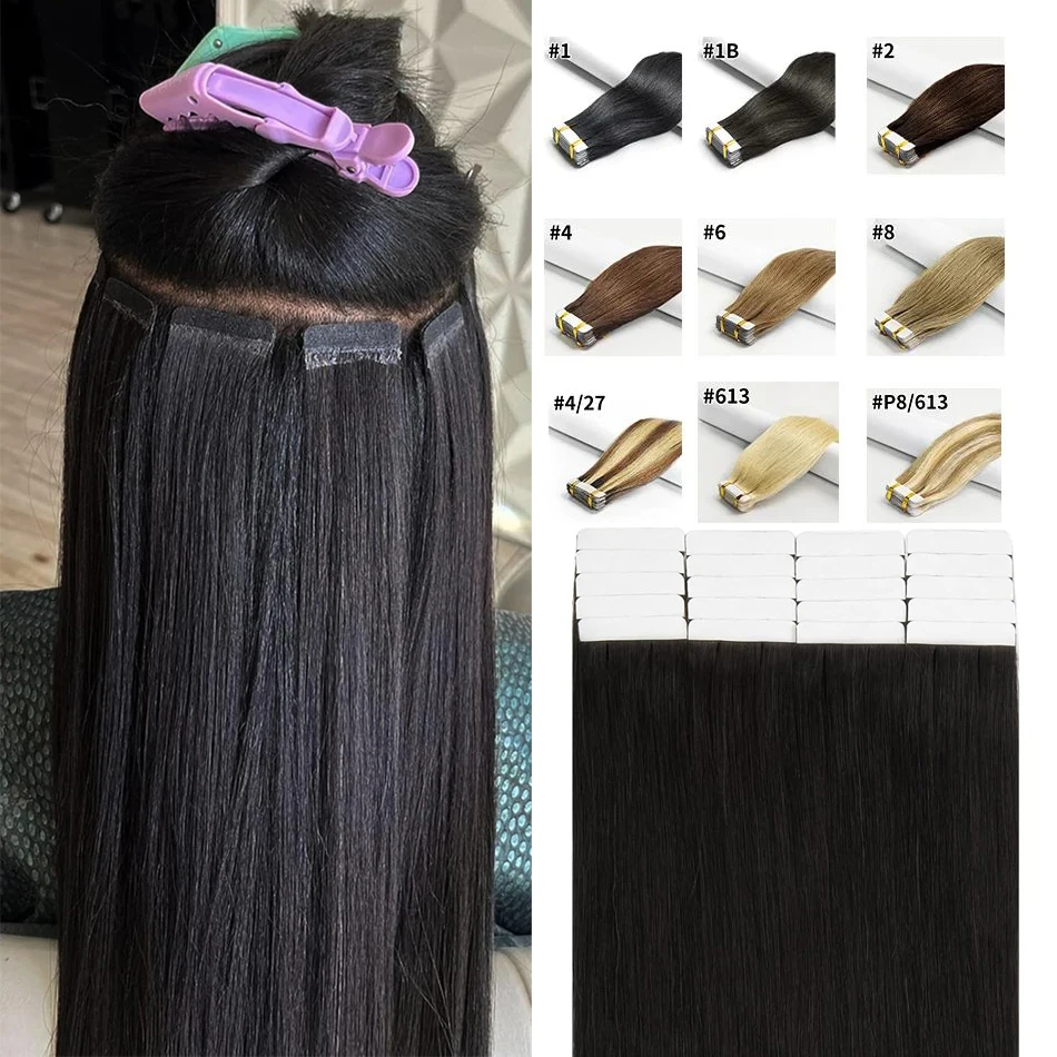 

Straight Tape In Hair Extensions Skin Weft Tape Ins Hair Extensions 20Pcs 50G/Pack Adhesive Invisible 100% Real Human Hair Women