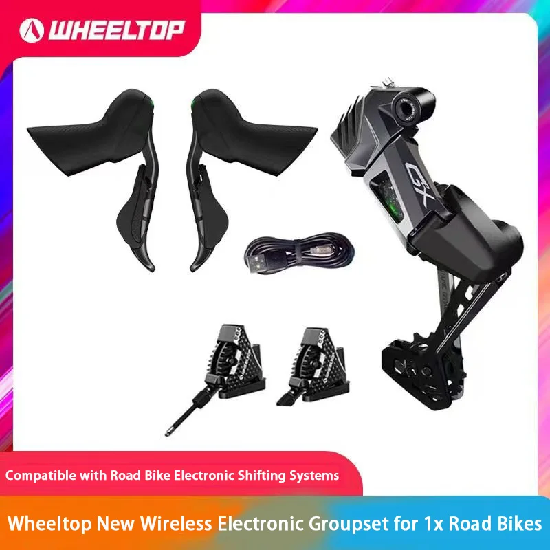 Wheeltop GeX Bicycle Shifting Kit for Drop Bar Bikes, Electronic Shifter, Single Chainring, 7-13 Speed Rear Derailleur with High