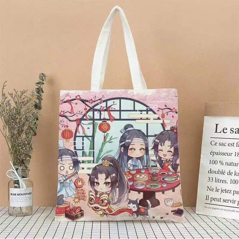 Mo Dao Zu Shi Cartoon Canvas Shoulder Bag Anime Grandmaster of Demonic Cultivation Cosplay Cute Casual Shopping Bag Handbag Gift