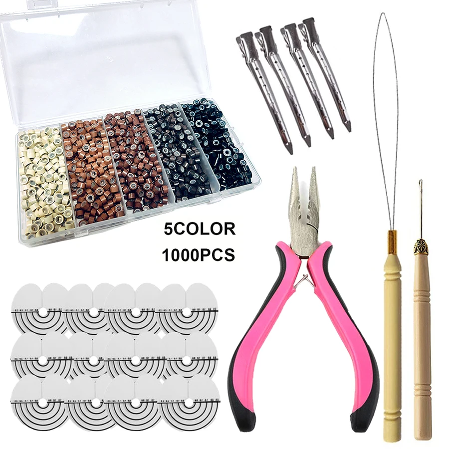 

Three-Hole Hair Pliers with Pulling Hook Needle Loop Threader Silicone Micro Links Rings Beads for Hair Crafting