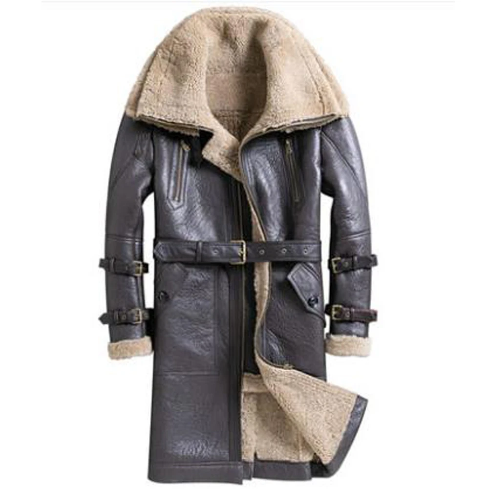 Men's Shearling Coat - Dark Brown Double Collar, Long Style Sheepskin Leather Jacket