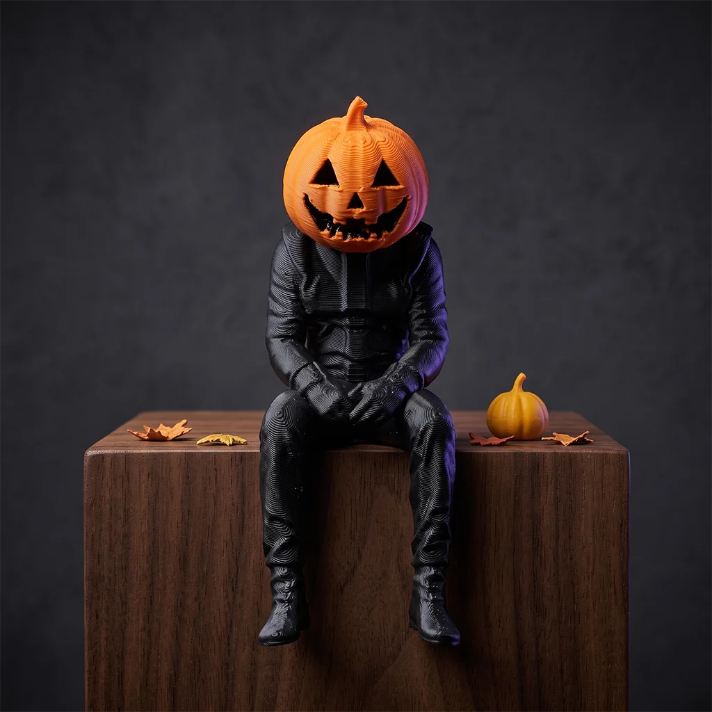 The Pensive Pumpkin Figurine Ornament, Office Desk Supplies, Vintage Halloween Atmosphere Desk Decor Accent, Orange Jack-O'-Lant