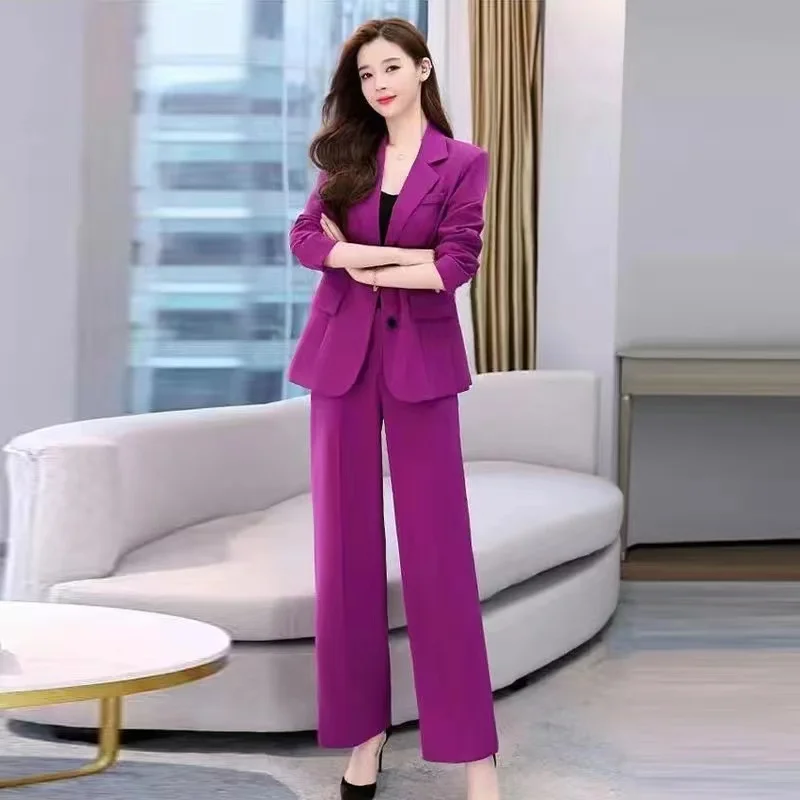 Spring 2023 New Fashion Suit Women's Solid Color Coat Trousers Suit Two-Piece Suit Wide Leg Pants Women's Wear