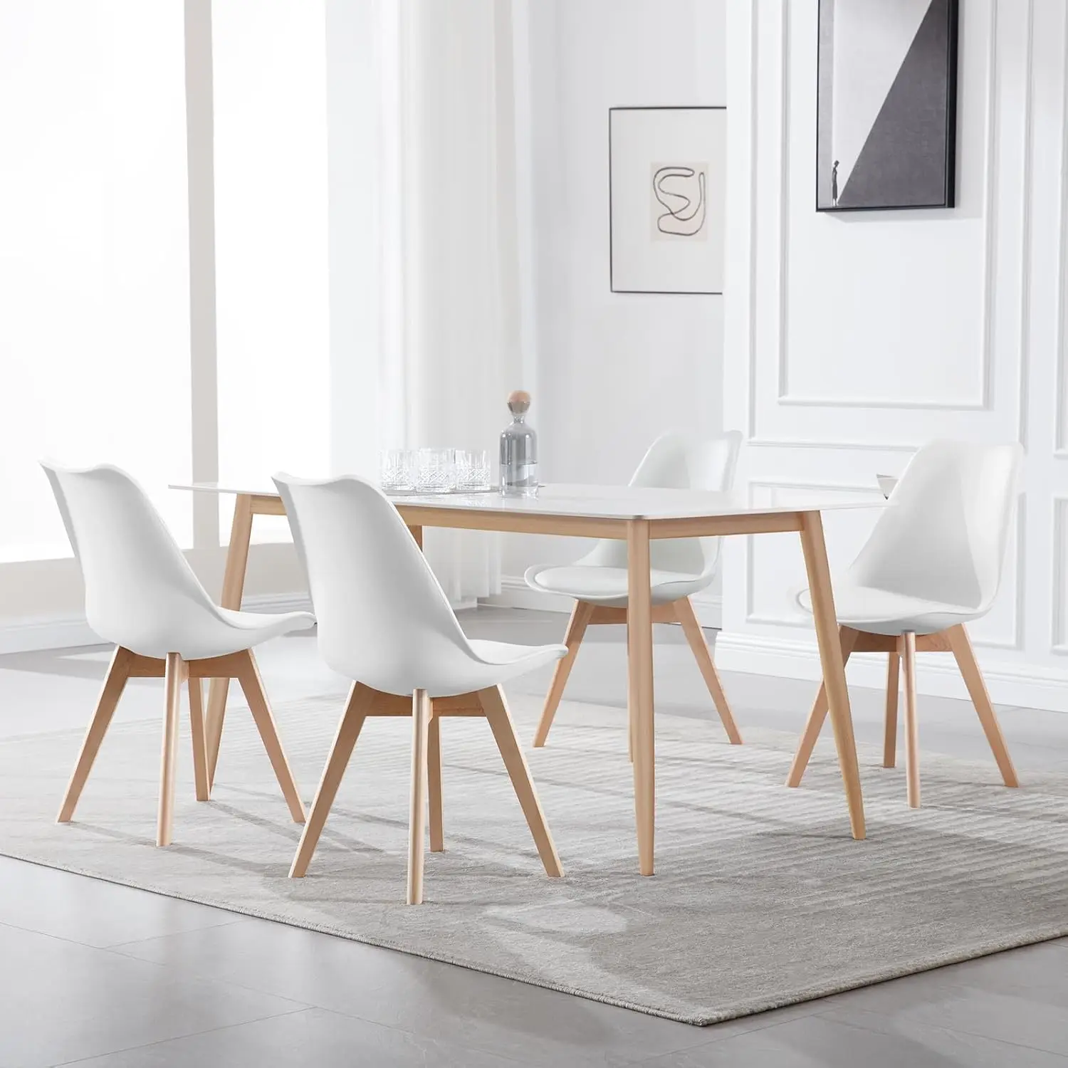 WOLTU 4-teiliges Set Küchen-Esszimmerstühle, Schreibtischstuhl mit gepolstertem Sitz und Kissen, Retro-Stil Turmstuhl für Esszimmer, Küche, Kaffee, Tee