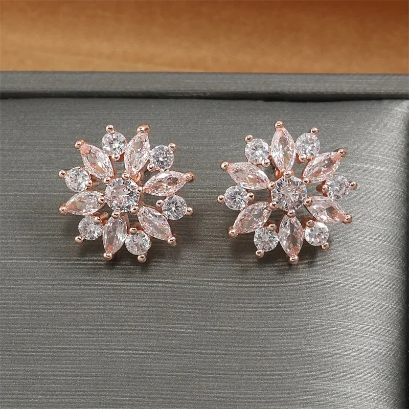 ZAKOL Fashion Flower Cluster Zircon Kolczyki sztyfty dla kobiet Biżuteria z kryształami w kolorze różowego złota Brincos — zdjęcie 2