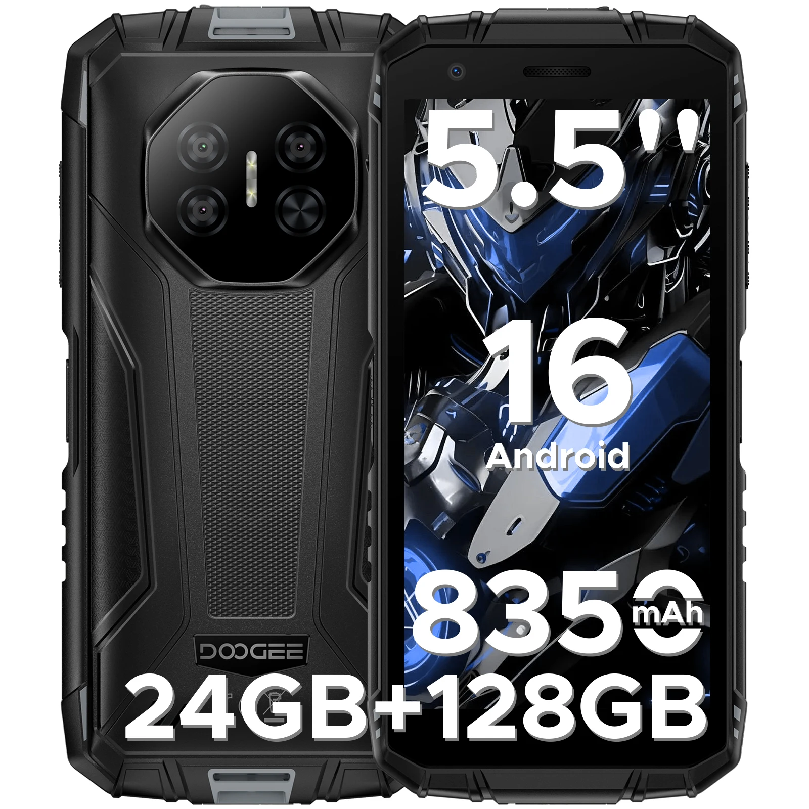 DOOGEE Fire 3 Pro Robuuste Telefoon 5,5" HD+ Scherm 16GB+128GB Android 16 8350mAh Batterij Unsioc T7200 IP68 NFC Face ID Smartphone