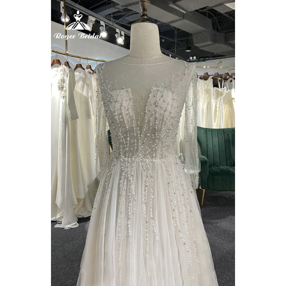 Pearls Beading Boho Wedding Dress 2023 Robe Mariee Scoop Neck Deep V Bridal Reception Gown Sexy Tulle Beach Wedding Dresses