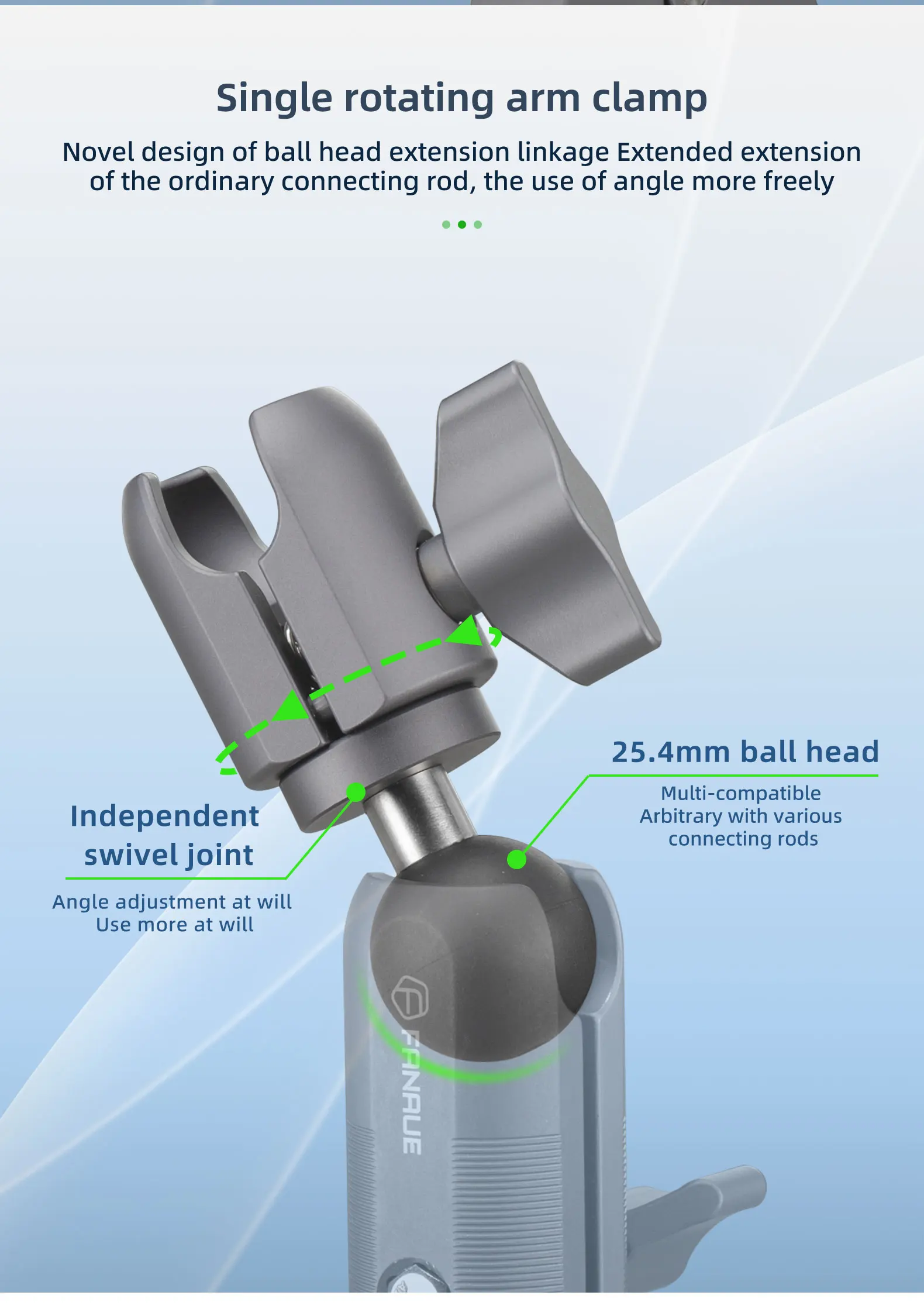 FANAUE Aluminiumlegierung Doppelsockelarm 25 MM/1 Zoll Kugelkopfhalterung Klemmhalterung für Fahrrad Motorrad Kamera für RAM MOUNTS – Detail 9