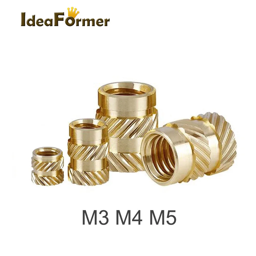 20pcs 50pcs 100pcs M3 M4 M5 Thread Knurled Brass Threaded Heat Set Heat Resistant Insert Embedment Nut for 3D Printer Parts