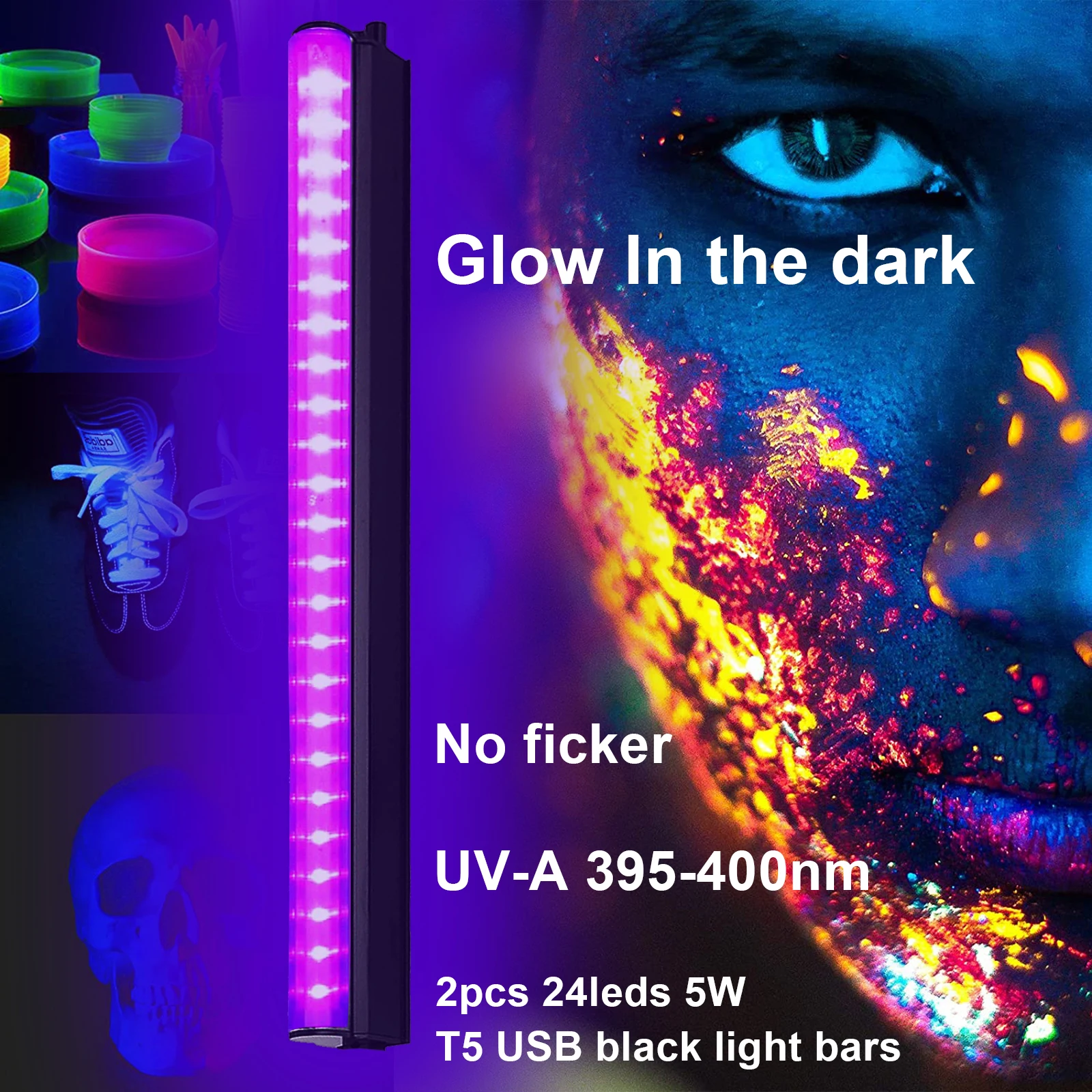 Black Light Tube 5W USB UV LED Black Light Lamp 395 nm Black Light Bar Light Effect Party Light Stage Lighting with Switch