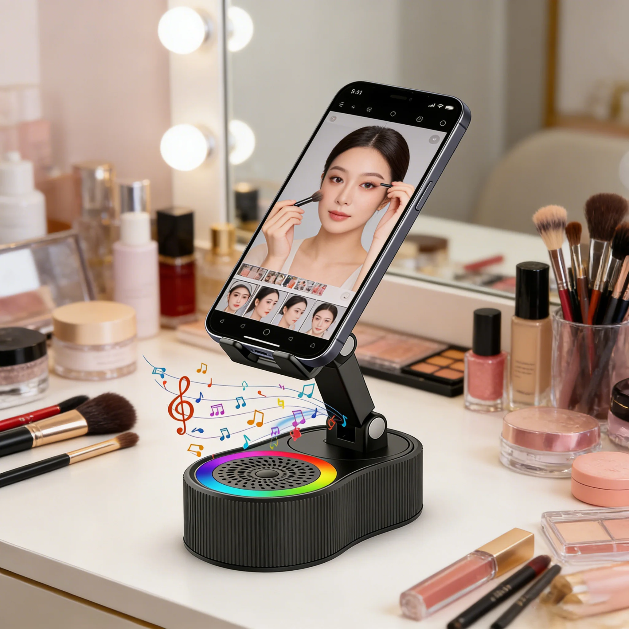 

2 in 1 Wireless Bluetooth Speaker & Magnetic Phone Stand, Portable Desktop Holder with Loud Stereo Sound, Hands-Free for iPhone,