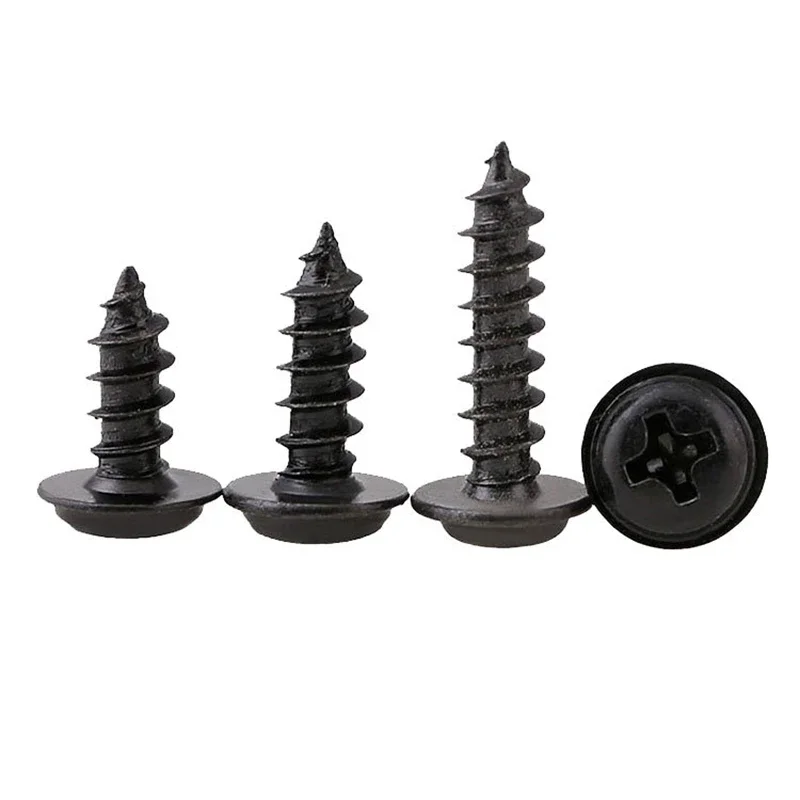 100 sztuk/partia M2 M2.5 M3 M4 osób z albinizmem czarny wkręt phillips Self_tapping śruby z Pad — zdjęcie 2